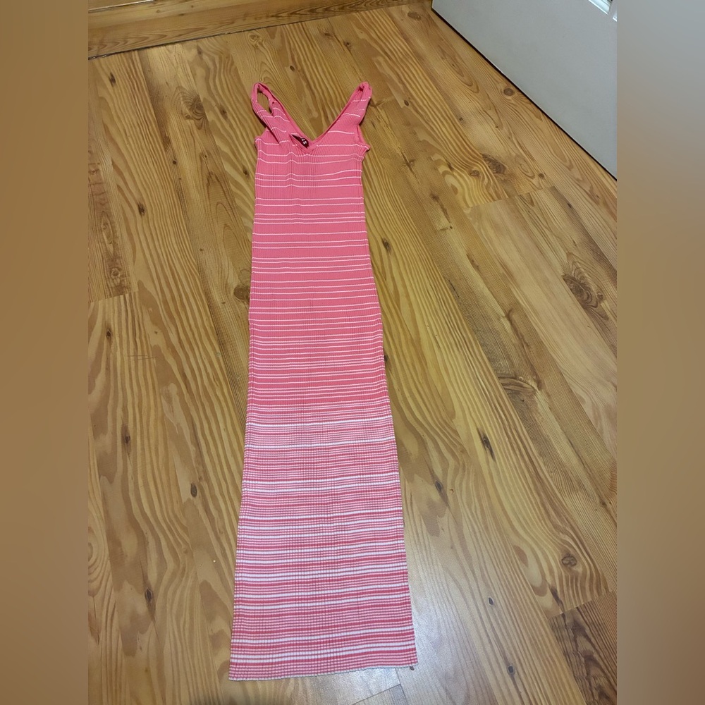 Staud Dana Striped Pink Ombre Midi Tank Dress pink & white